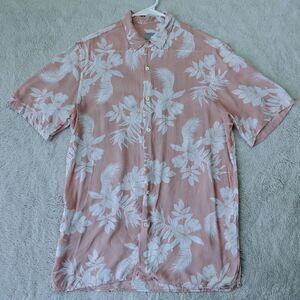 Zara Hawaiian Shirt Men's M Pink Tropical Floral Relaxed Fit Viscose Lightweight